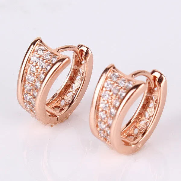 18K Gold Plated Hoop Huggie Crystal Zirconia Earrings For Women