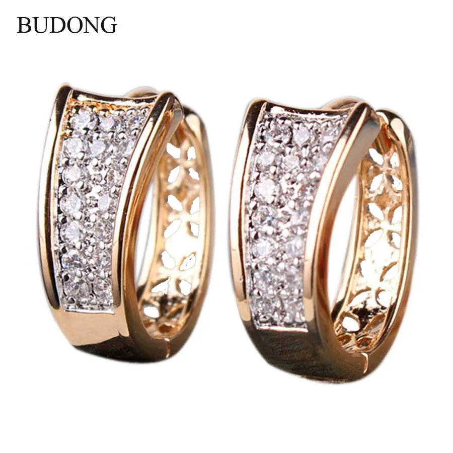 18K Gold Plated Hoop Huggie Crystal Zirconia Earrings For Women