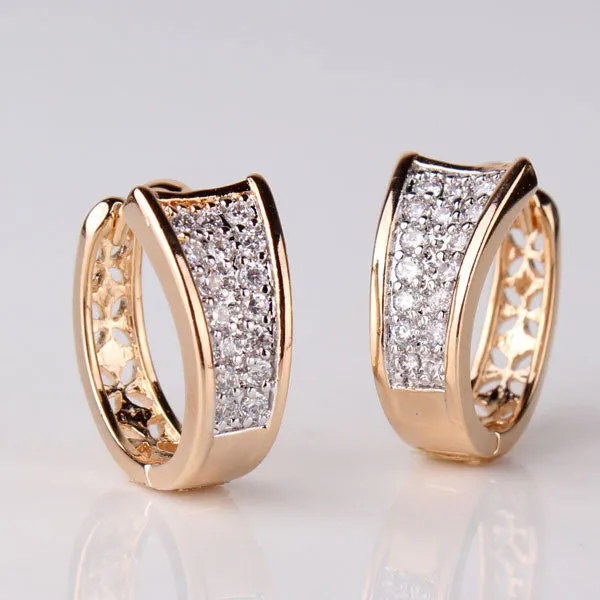 18K Gold Plated Hoop Huggie Crystal Zirconia Earrings For Women