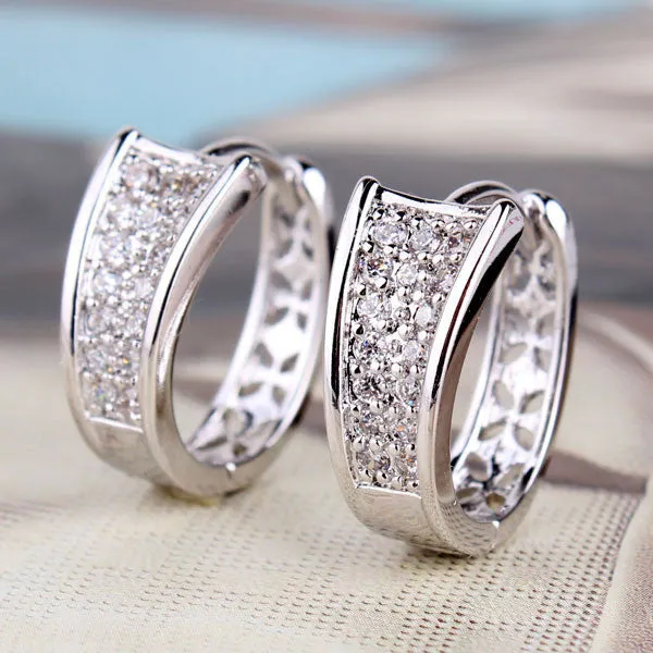 18K Gold Plated Hoop Huggie Crystal Zirconia Earrings For Women