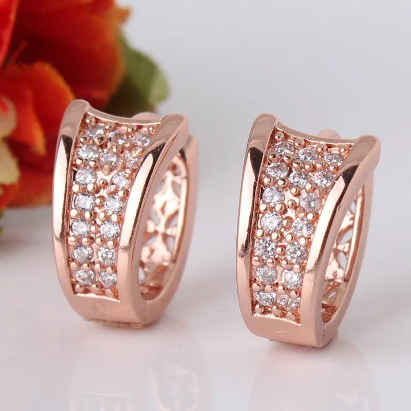 18K Gold Plated Hoop Huggie Crystal Zirconia Earrings For Women