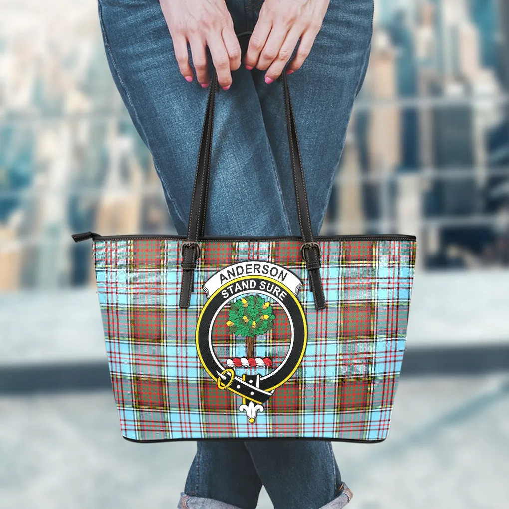 Anderson Ancient Tartan Leather Tote Bag with Family Crest