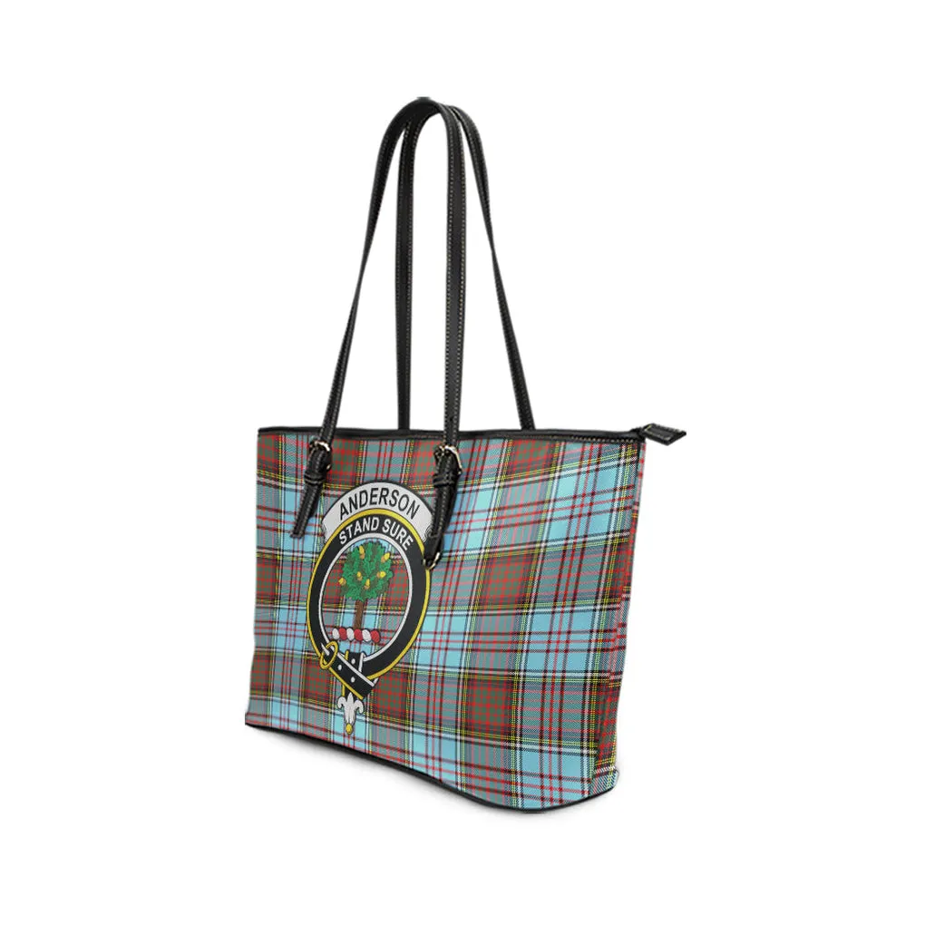 Anderson Ancient Tartan Leather Tote Bag with Family Crest