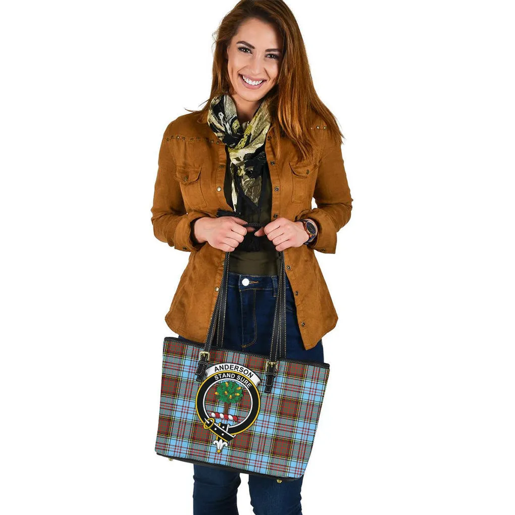 Anderson Ancient Tartan Leather Tote Bag with Family Crest