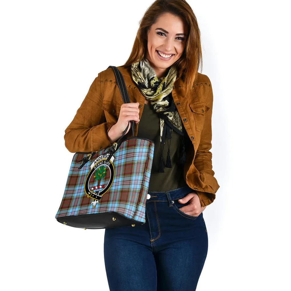 Anderson Ancient Tartan Leather Tote Bag with Family Crest