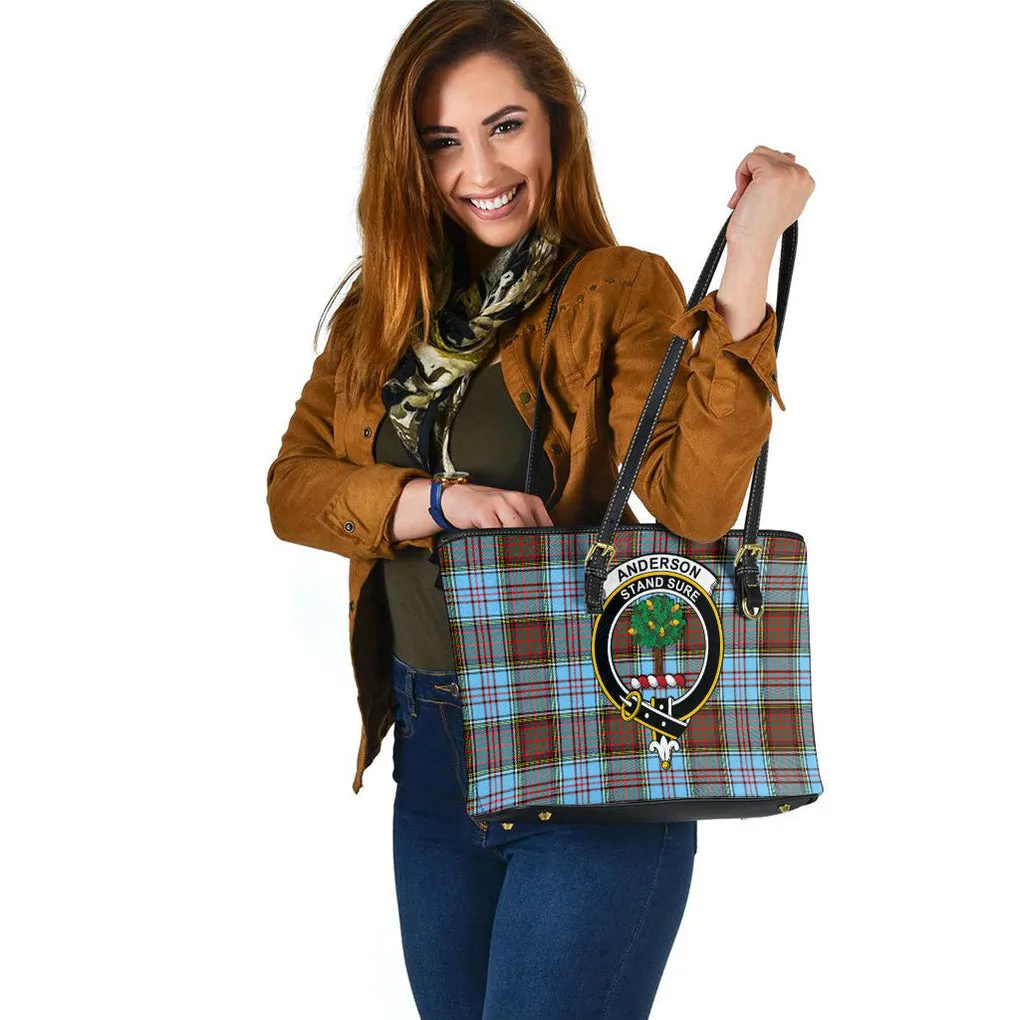 Anderson Ancient Tartan Leather Tote Bag with Family Crest