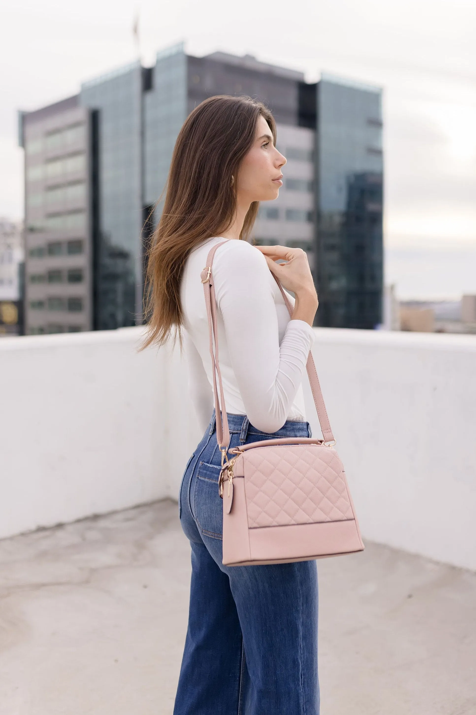 Ari Quilted Crossbody Purse Blush