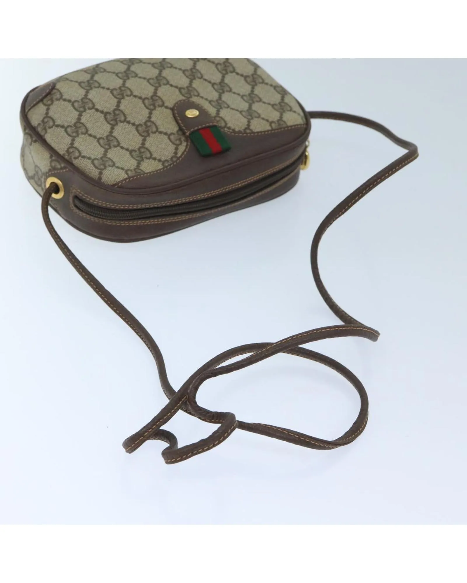 Beige Red Green GG Supreme Shoulder Bag with Web Detail in PVC and GG Canvas