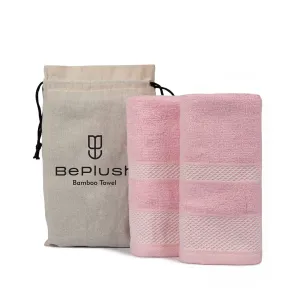 BePlush Zero Twist Bamboo Hand Towels Set of 2 Pink : Ultra Soft, Highly Absorbent, Quick Dry, Anti Bacterial Napkins for Hand Towel || 450 GSM, 40 X 60 cms