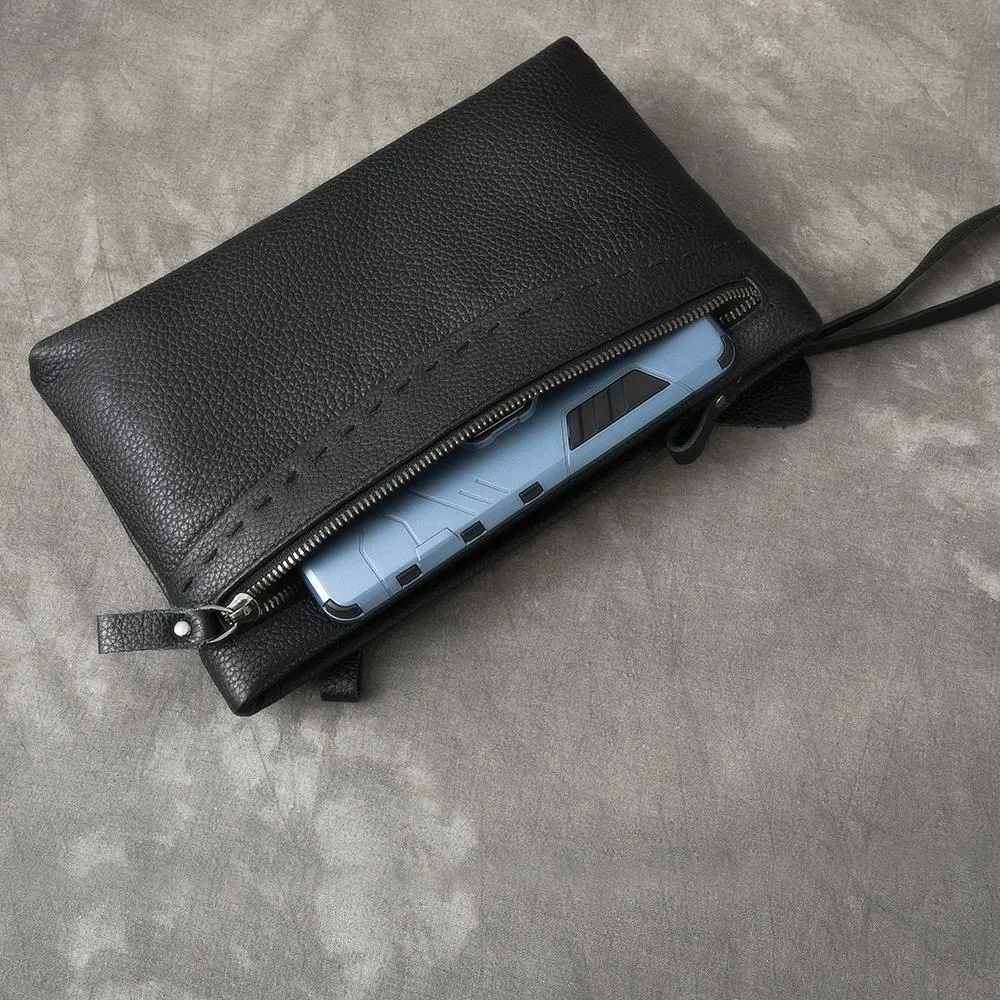 Black Leather Mens Multi Layer Business Clutch Wallet Wristlet Wallet For Men