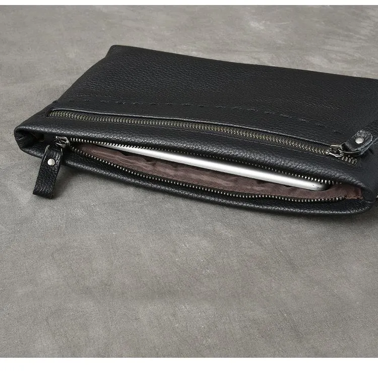 Black Leather Mens Multi Layer Business Clutch Wallet Wristlet Wallet For Men