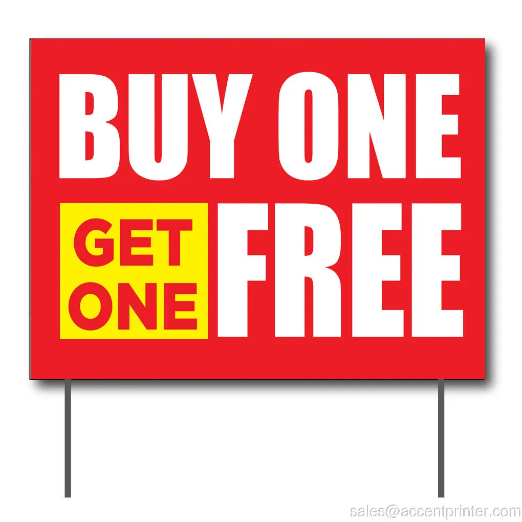 Buy One Get One Free Curbside Sign, 24"w x 18"h, Full Color Double Sided