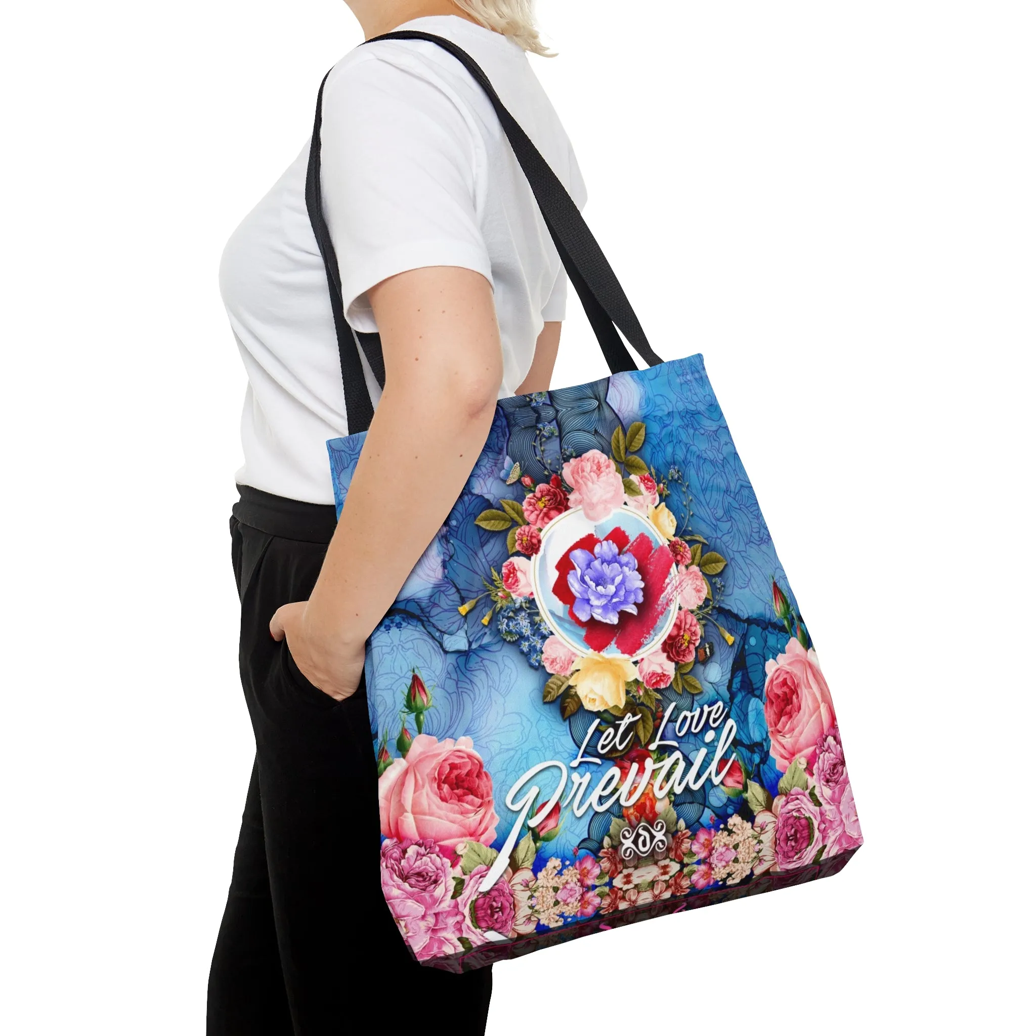 Carry Love Everywhere in This Floral Tote Bag Sustainable Canvas Beach Bag Blue Floral Handbag | LLP01