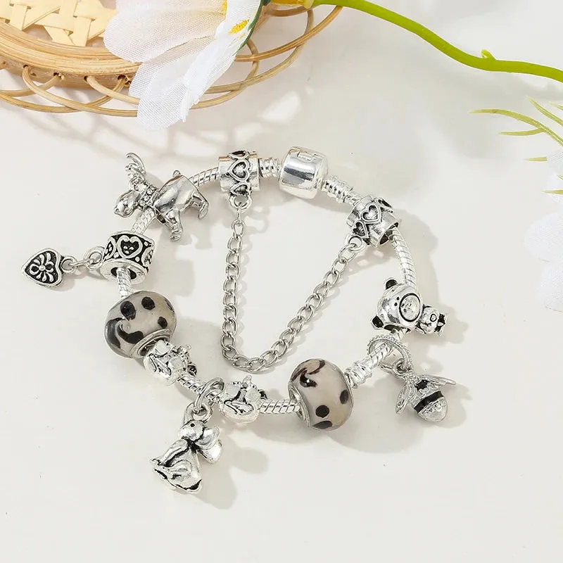 Cartoon Style Silver Color Charm  With Elephant, Bees Pendant Bracelets For Women