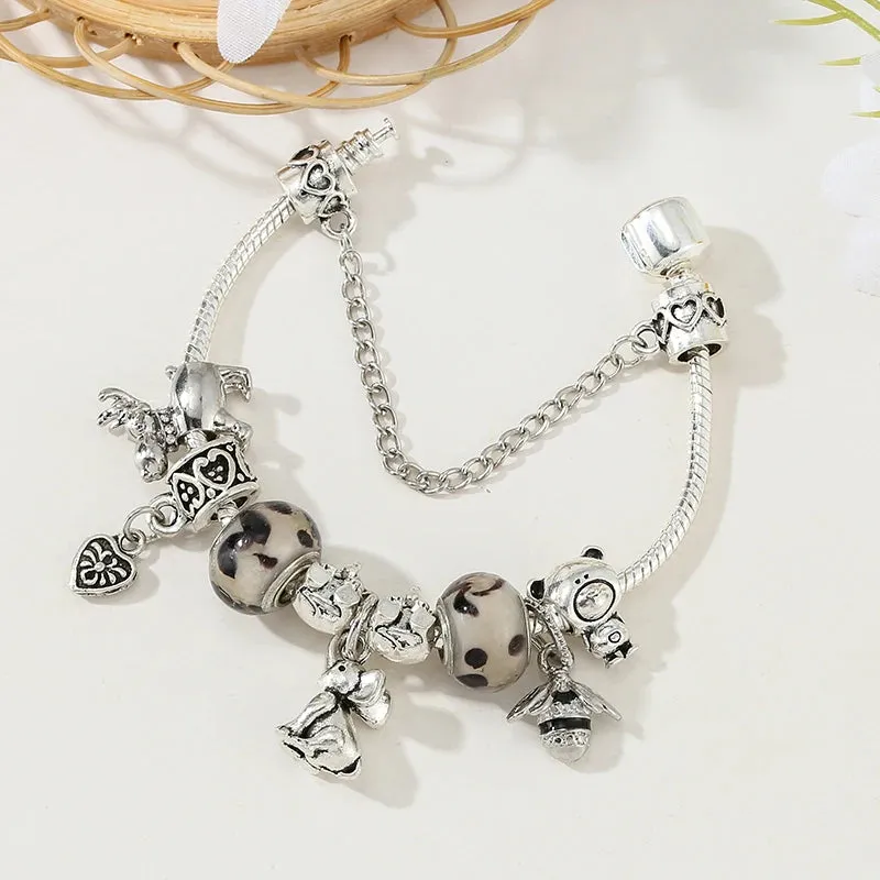 Cartoon Style Silver Color Charm  With Elephant, Bees Pendant Bracelets For Women