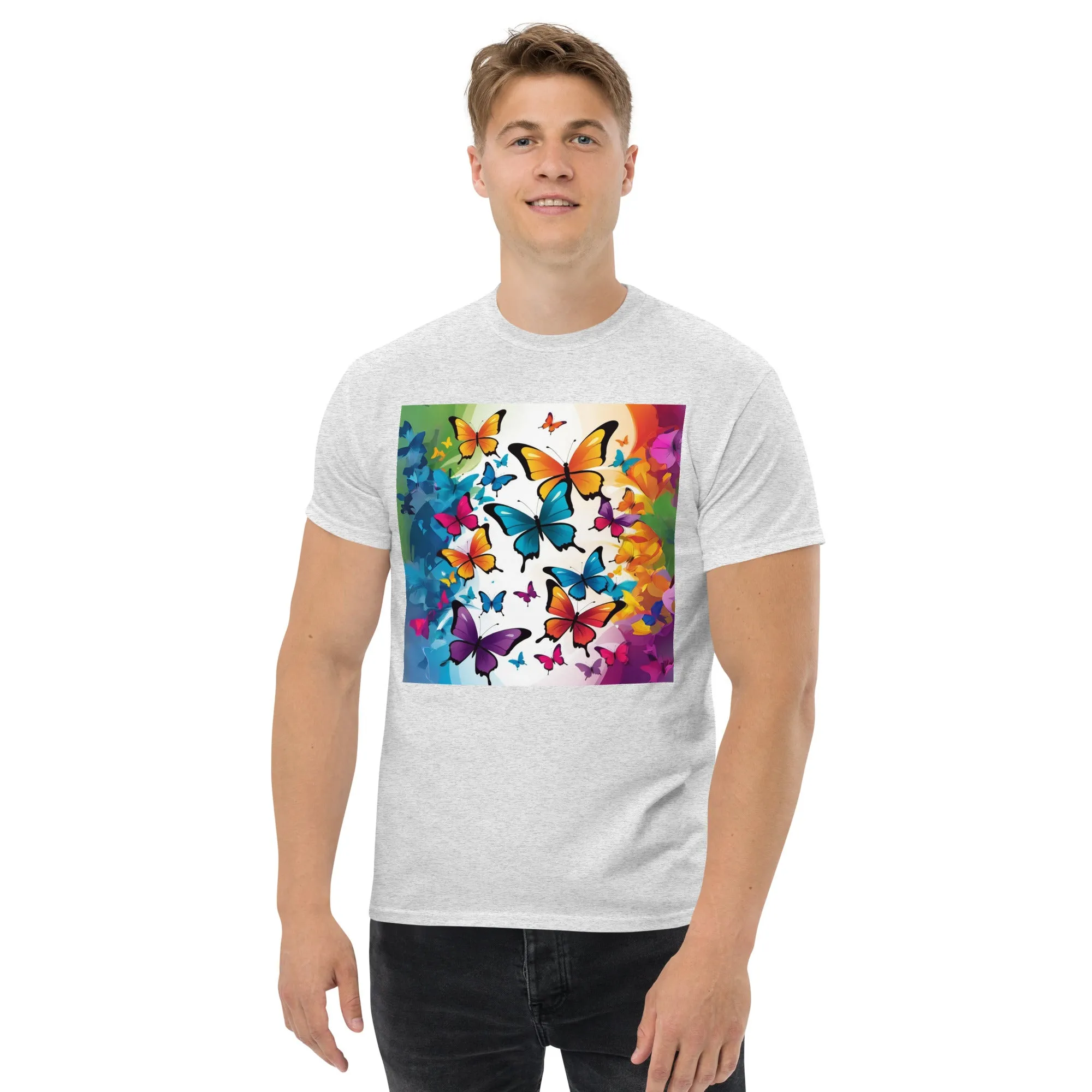 Colorful Butterfly Print Men's Tee - 100% Cotton