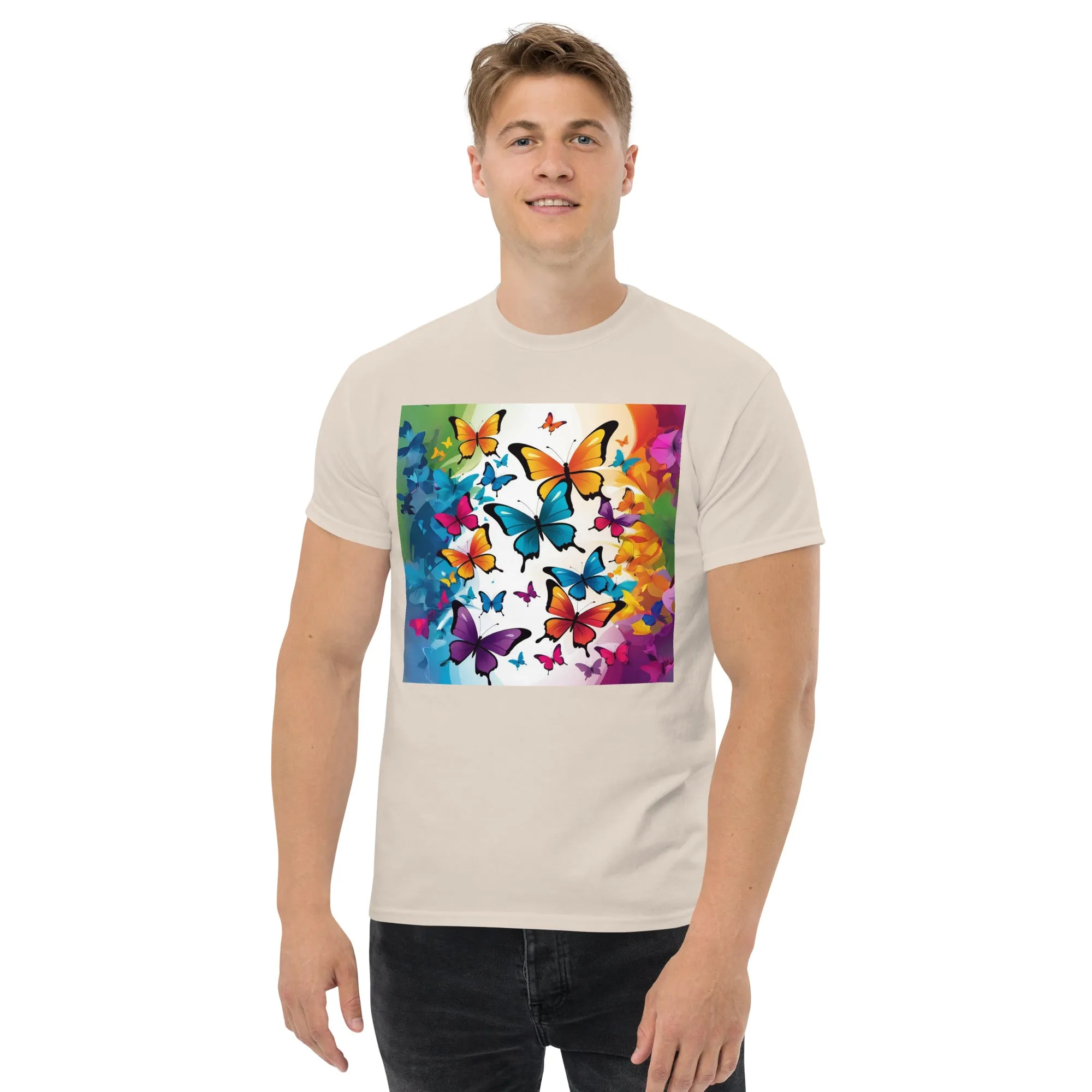 Colorful Butterfly Print Men's Tee - 100% Cotton