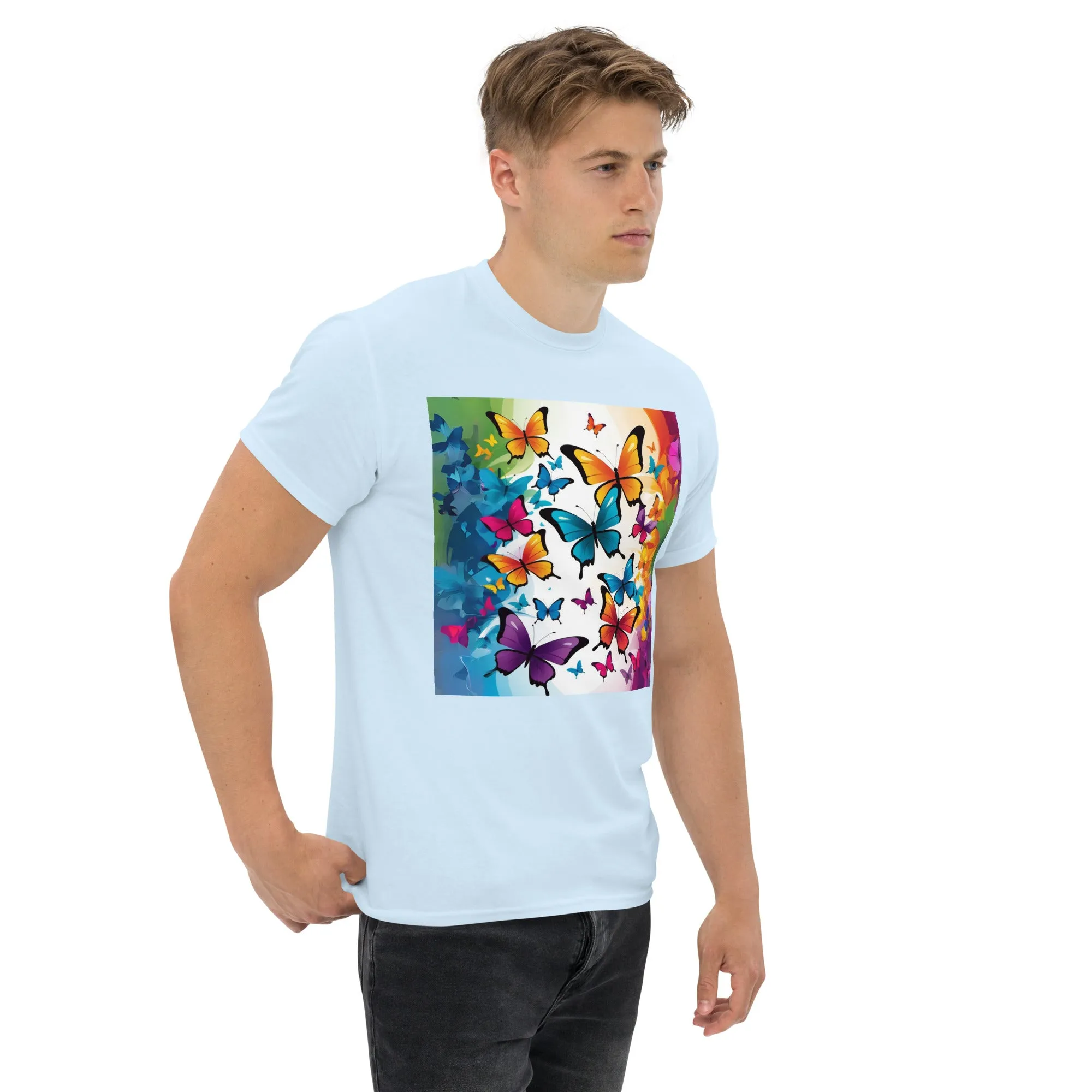 Colorful Butterfly Print Men's Tee - 100% Cotton