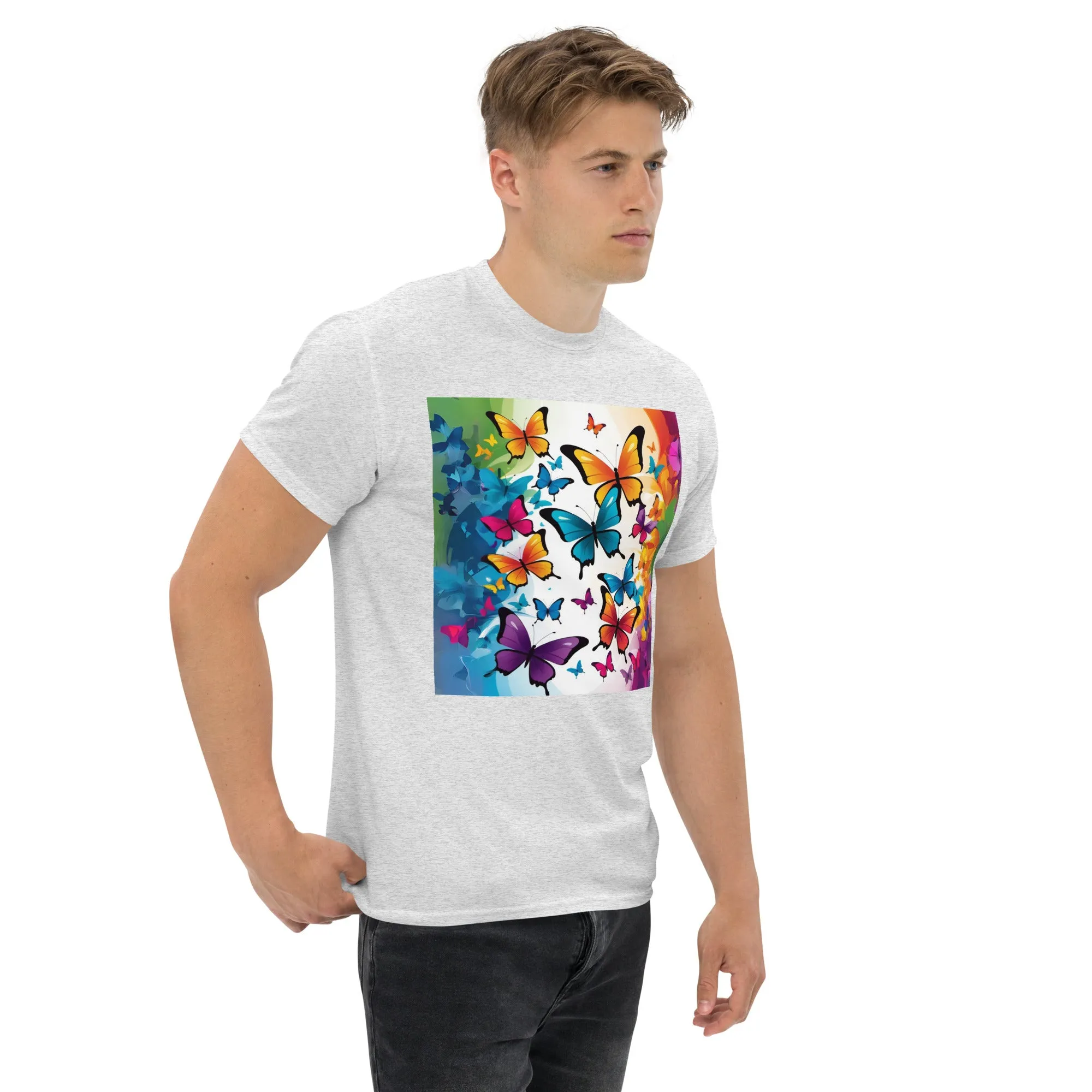 Colorful Butterfly Print Men's Tee - 100% Cotton