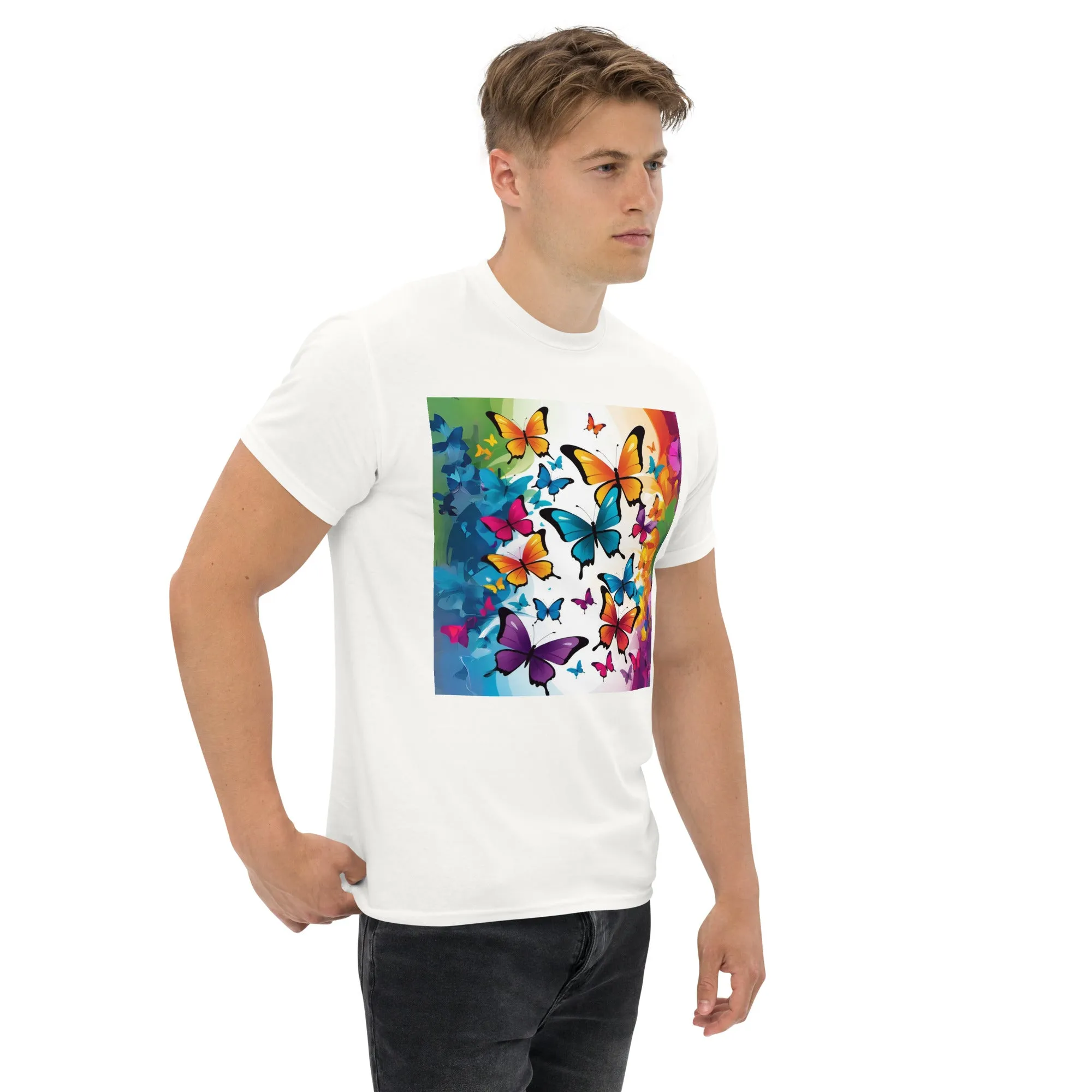 Colorful Butterfly Print Men's Tee - 100% Cotton