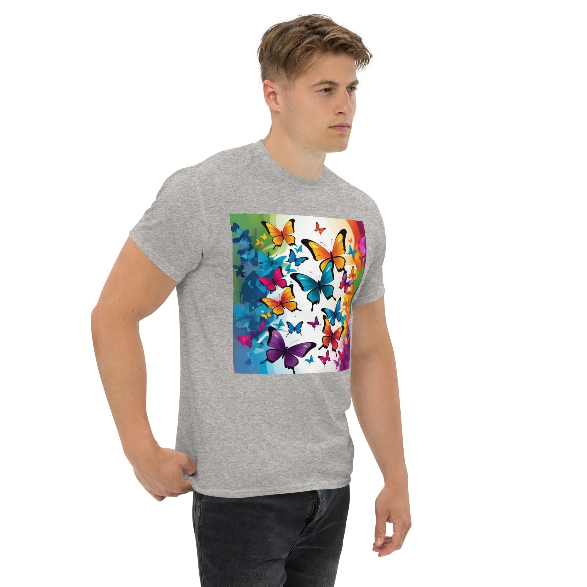 Colorful Butterfly Print Men's Tee - 100% Cotton