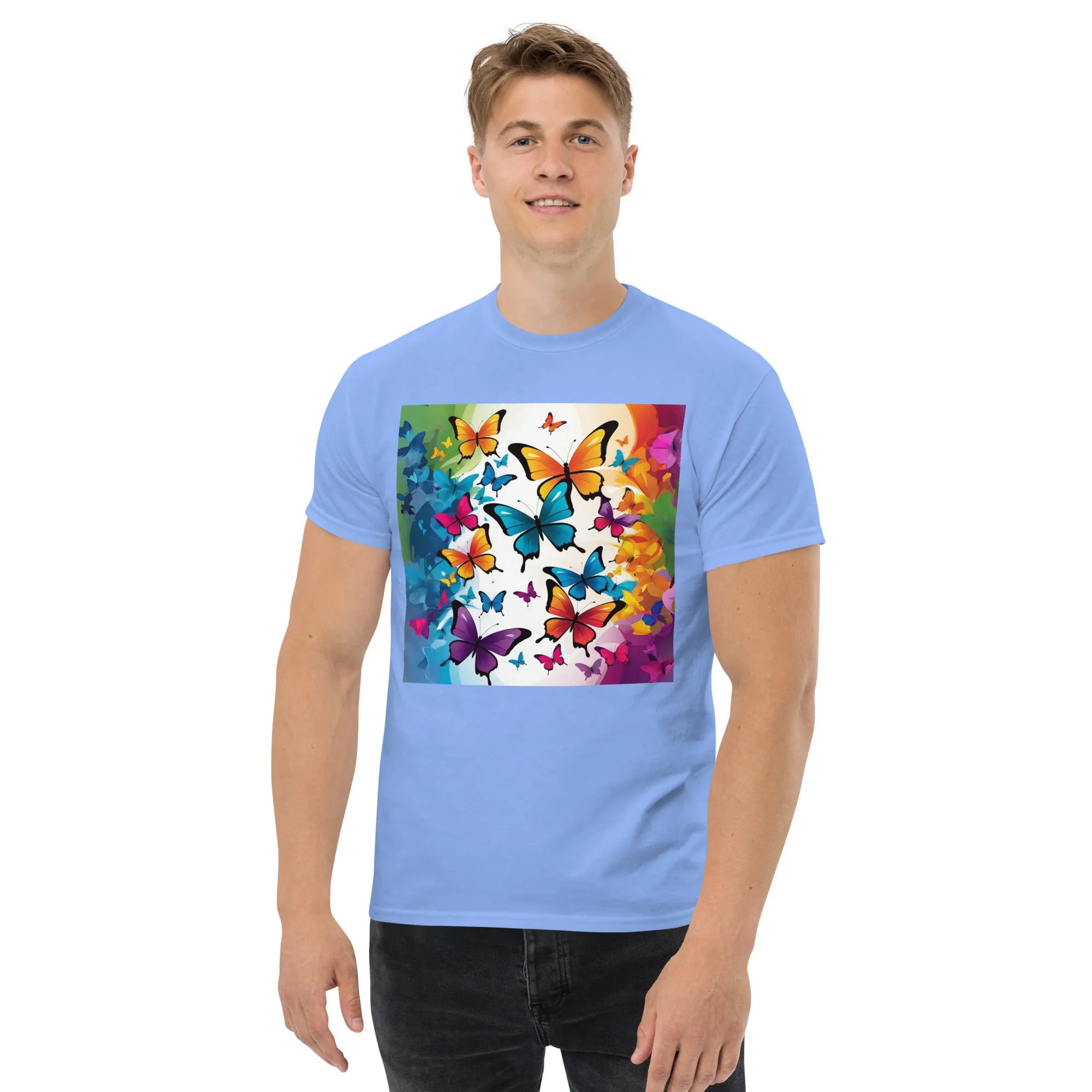 Colorful Butterfly Print Men's Tee - 100% Cotton