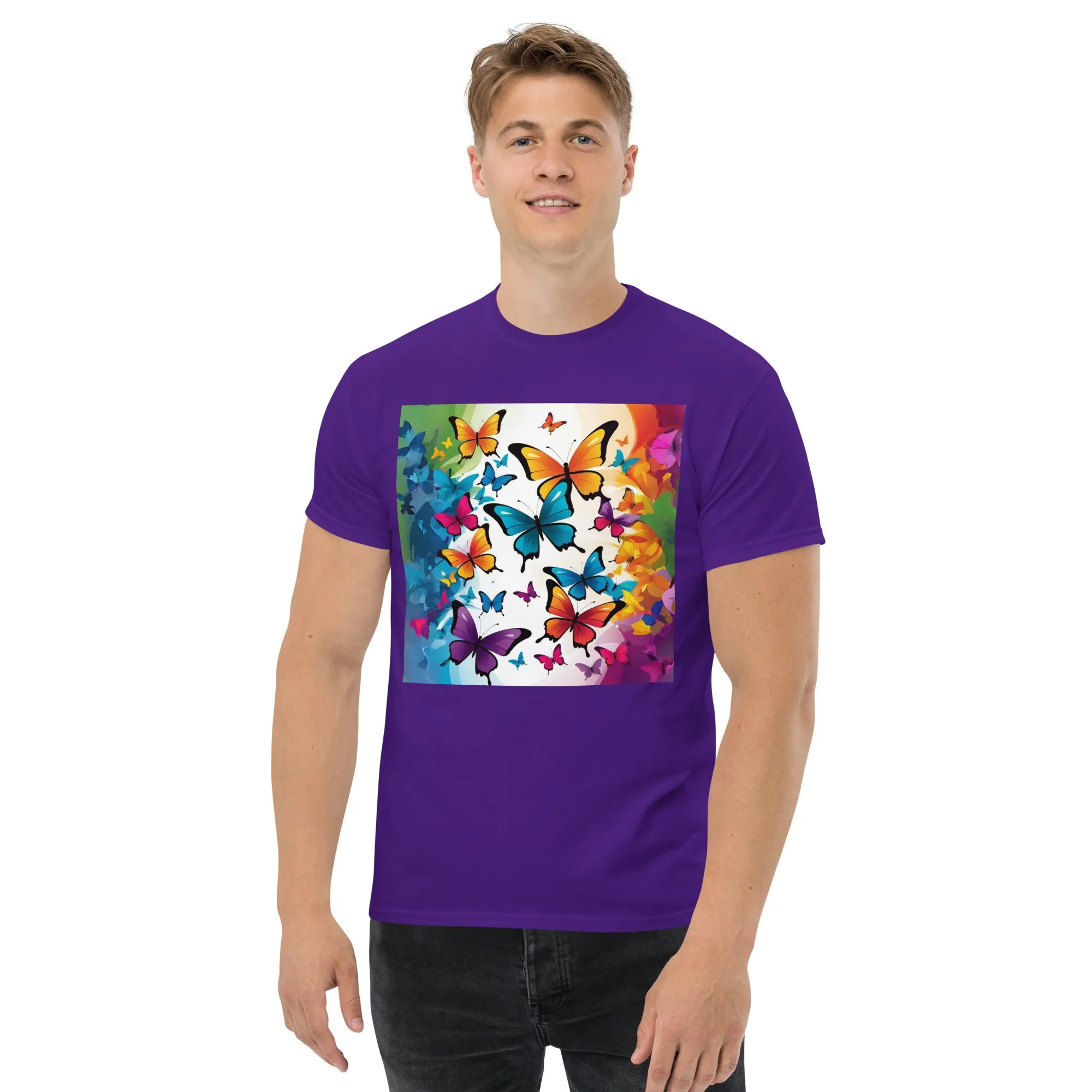 Colorful Butterfly Print Men's Tee - 100% Cotton