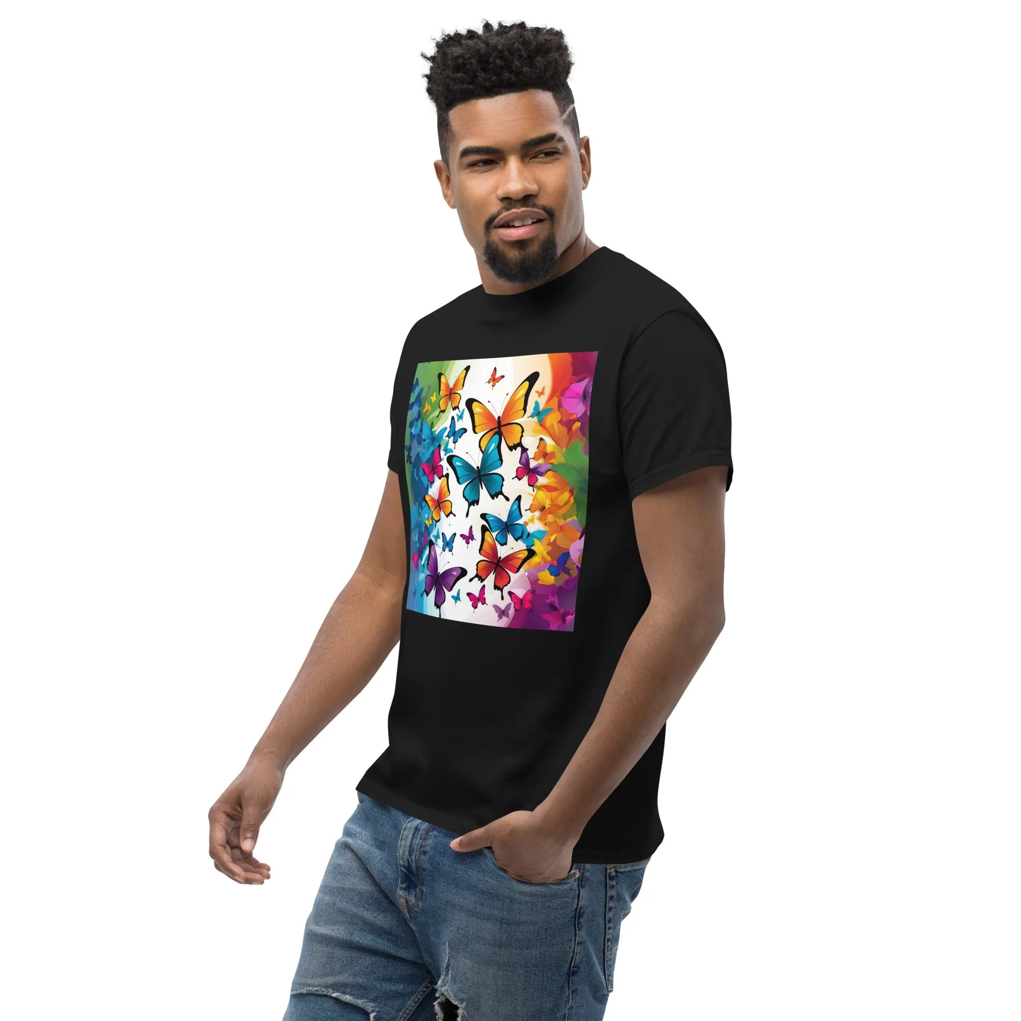 Colorful Butterfly Print Men's Tee - 100% Cotton