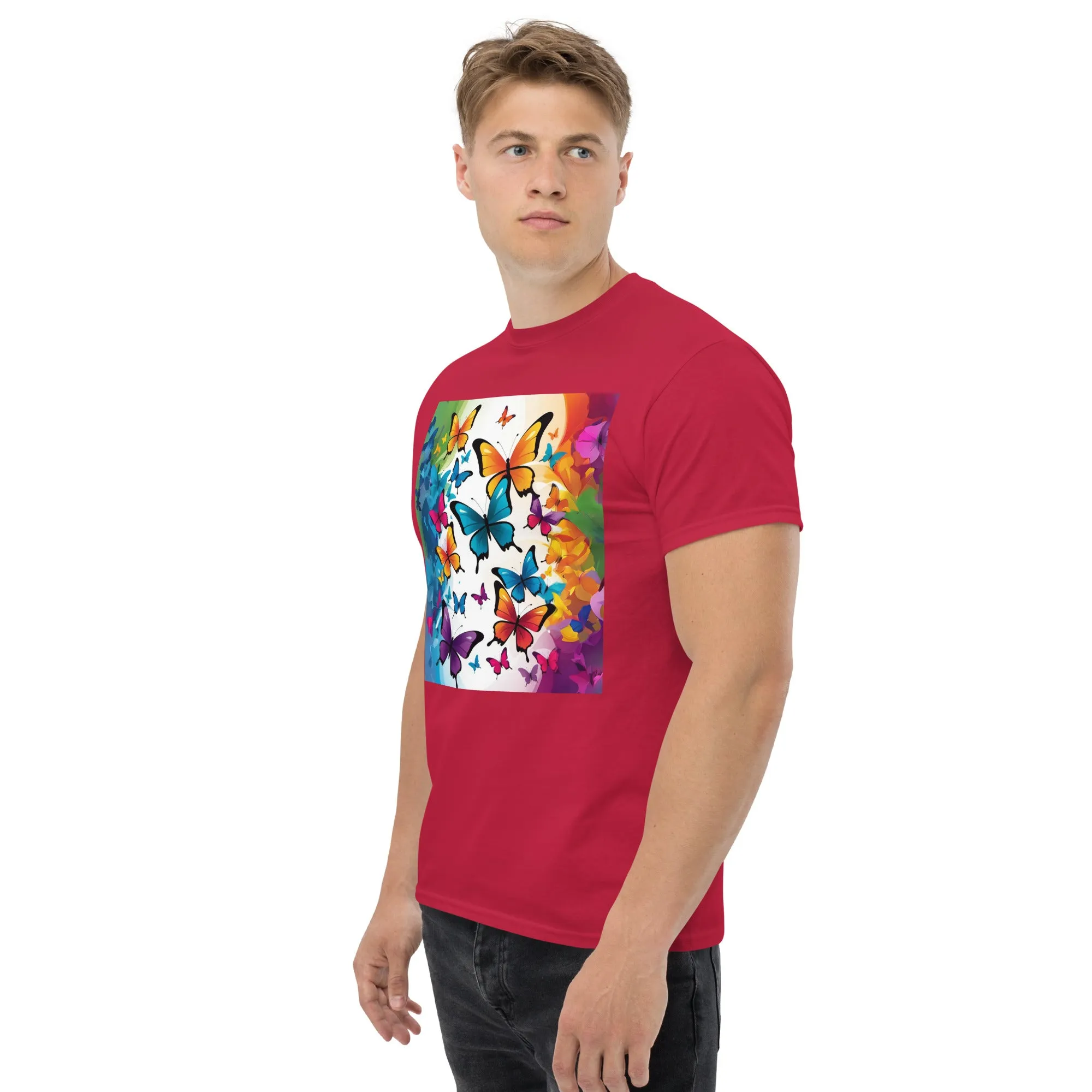 Colorful Butterfly Print Men's Tee - 100% Cotton