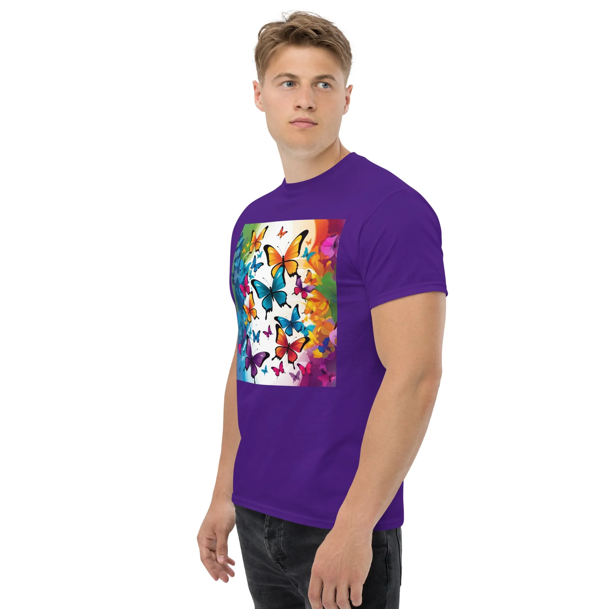 Colorful Butterfly Print Men's Tee - 100% Cotton