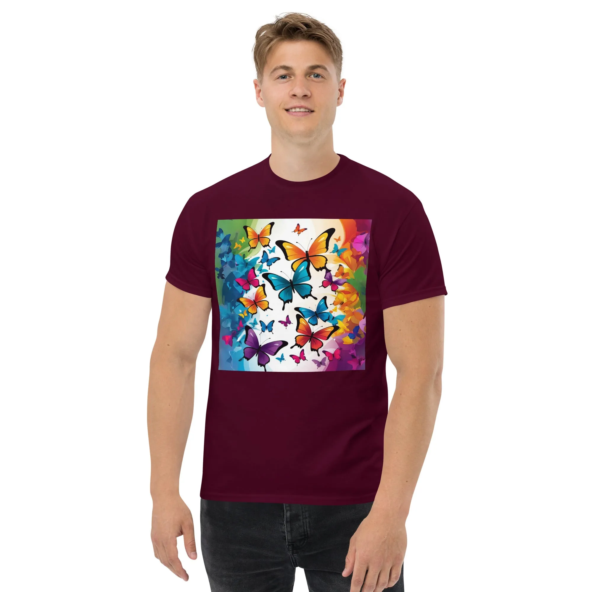 Colorful Butterfly Print Men's Tee - 100% Cotton