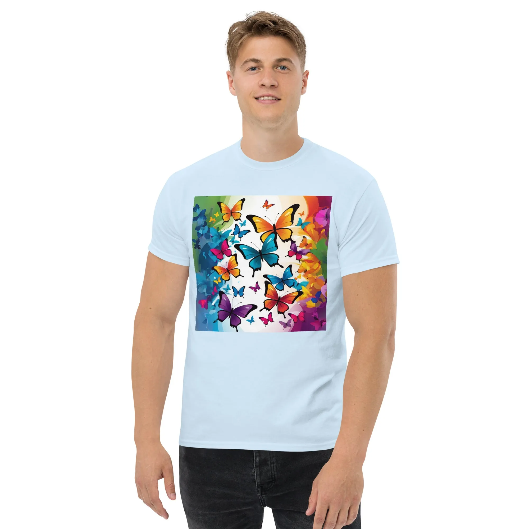 Colorful Butterfly Print Men's Tee - 100% Cotton