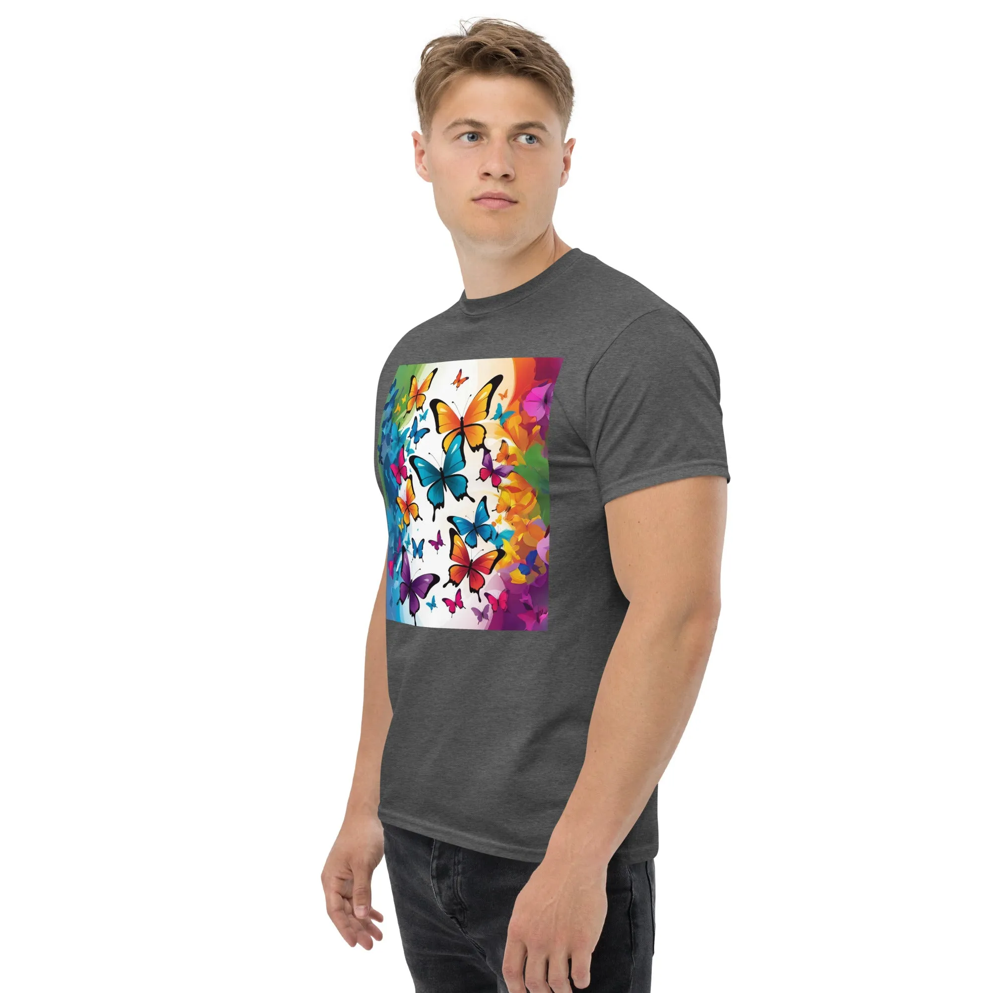 Colorful Butterfly Print Men's Tee - 100% Cotton