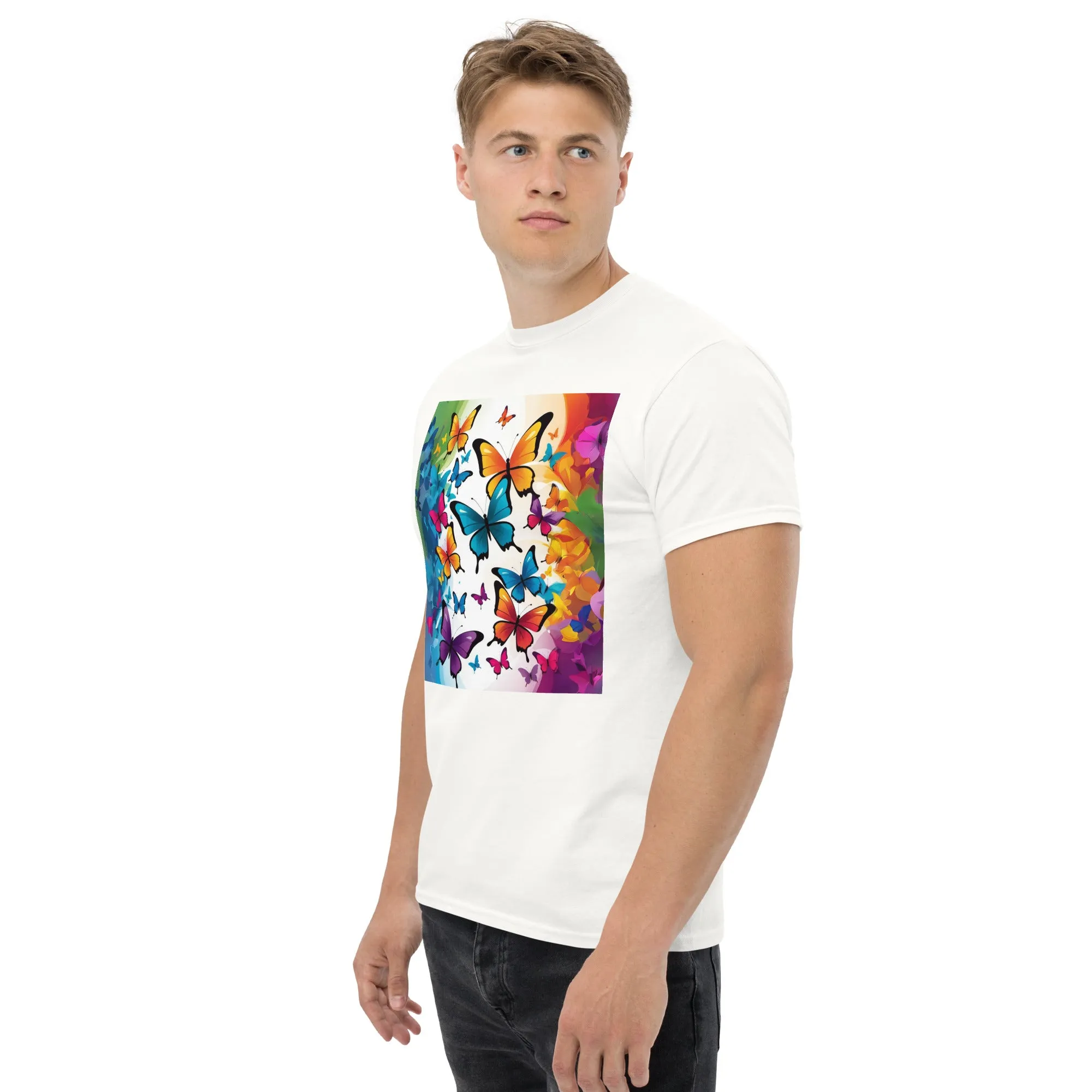 Colorful Butterfly Print Men's Tee - 100% Cotton