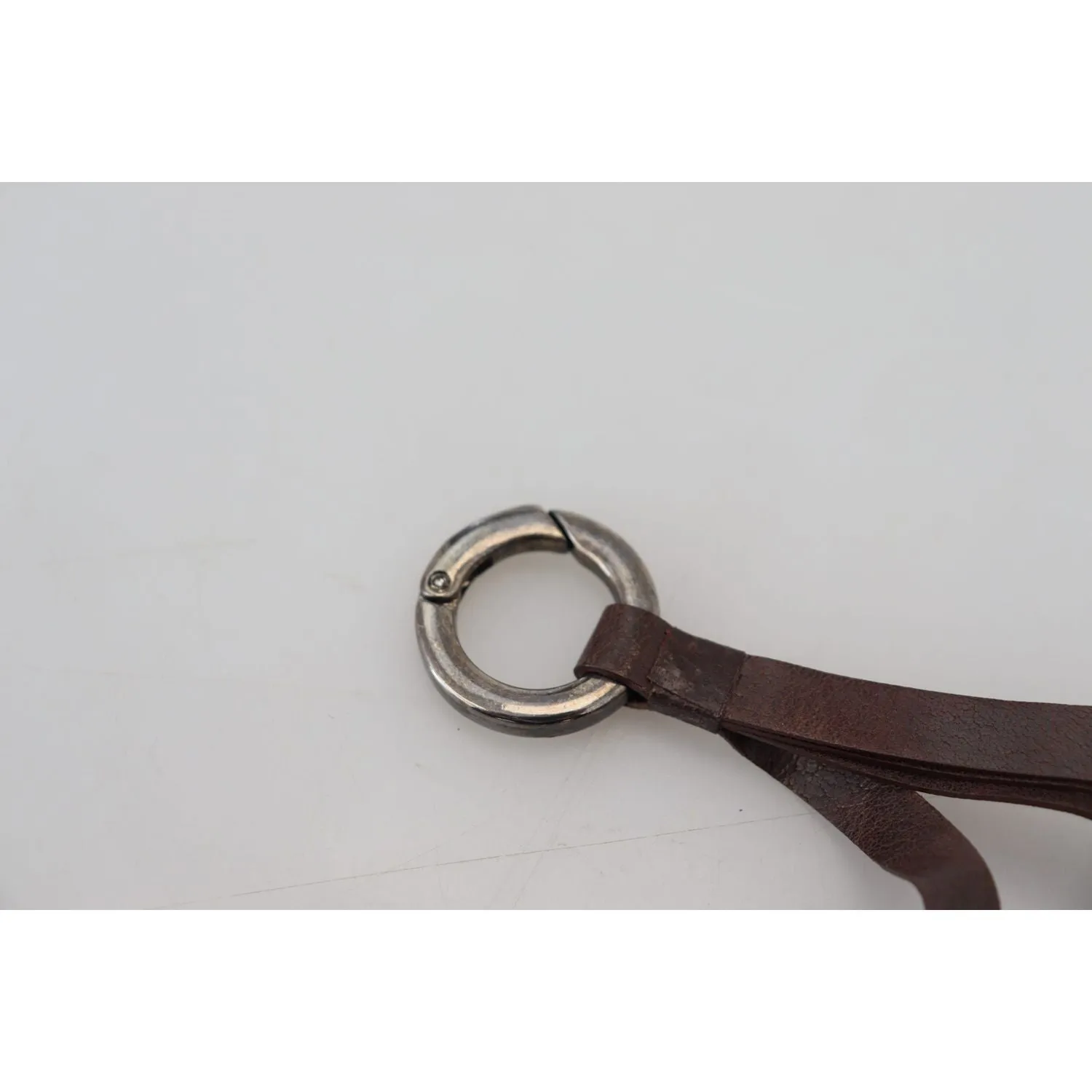 Costume National Elegant Brass & Leather Keychain Charm