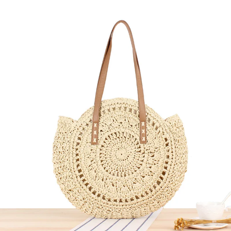 DUNNMALL One Piece Dropshipping New Simple round One Shoulder Straw Bag Woven Bag Beach Bag Fashion Women's Bag Straw Bag