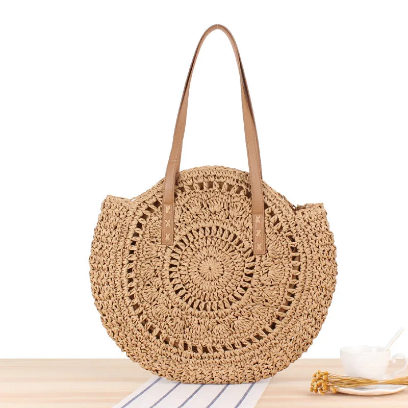 DUNNMALL One Piece Dropshipping New Simple round One Shoulder Straw Bag Woven Bag Beach Bag Fashion Women's Bag Straw Bag