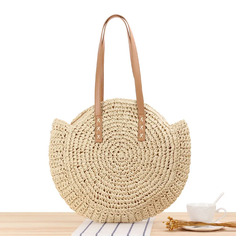 DUNNMALL One Piece Dropshipping New Simple round One Shoulder Straw Bag Woven Bag Beach Bag Fashion Women's Bag Straw Bag