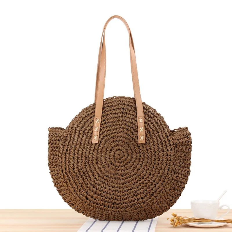 DUNNMALL One Piece Dropshipping New Simple round One Shoulder Straw Bag Woven Bag Beach Bag Fashion Women's Bag Straw Bag