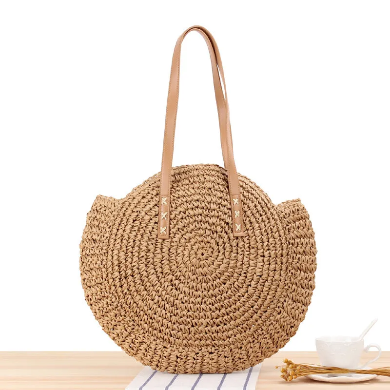 DUNNMALL One Piece Dropshipping New Simple round One Shoulder Straw Bag Woven Bag Beach Bag Fashion Women's Bag Straw Bag