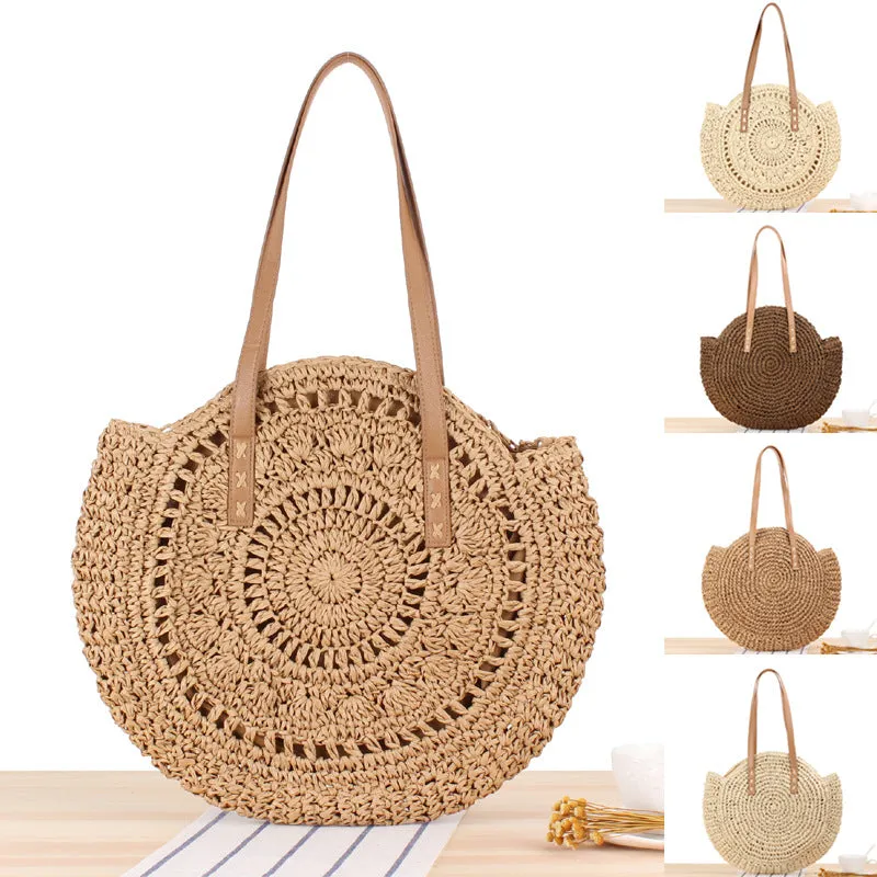 DUNNMALL One Piece Dropshipping New Simple round One Shoulder Straw Bag Woven Bag Beach Bag Fashion Women's Bag Straw Bag