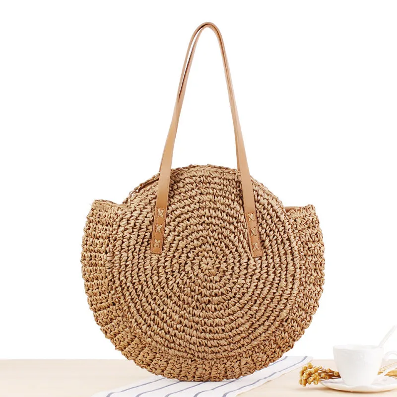 DUNNMALL One Piece Dropshipping New Simple round One Shoulder Straw Bag Woven Bag Beach Bag Fashion Women's Bag Straw Bag