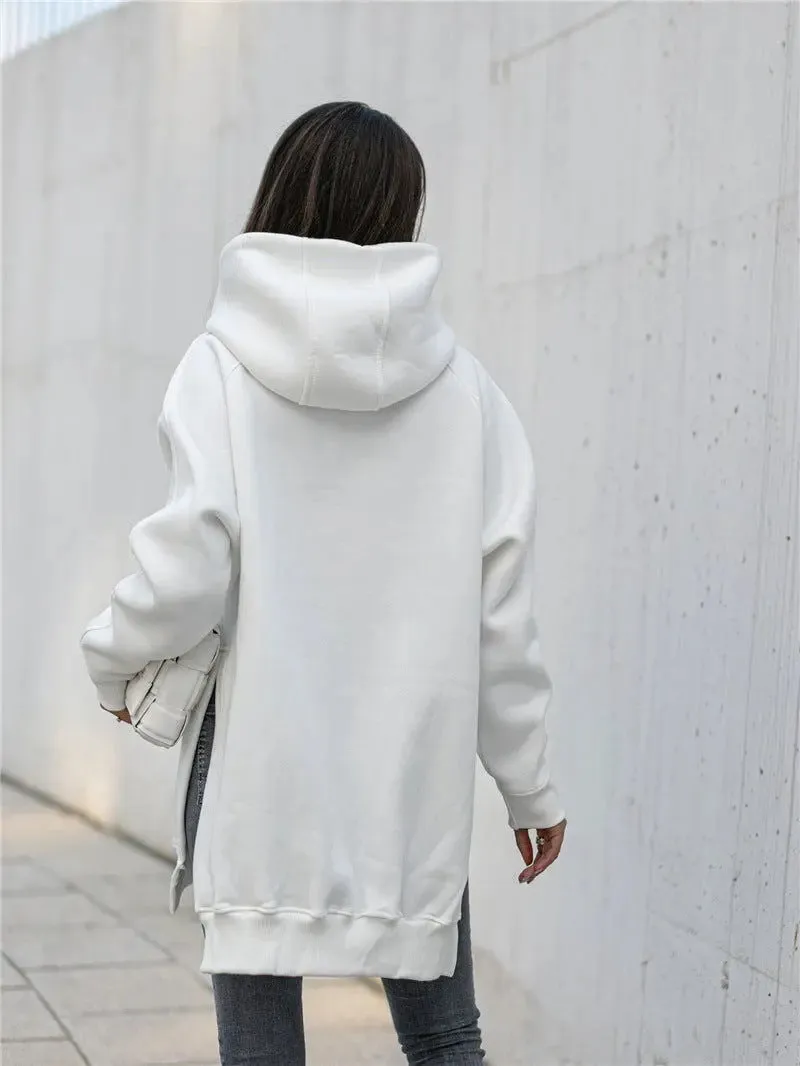 Fashion Women's Solid Color Split Hoodie Sweater