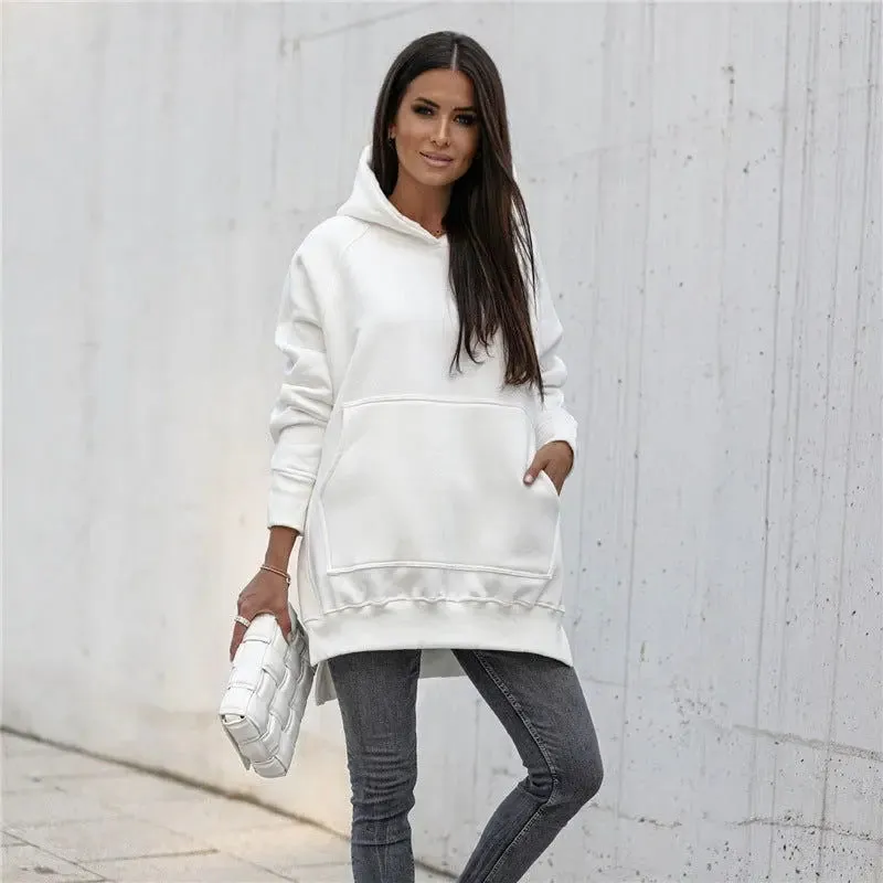 Fashion Women's Solid Color Split Hoodie Sweater