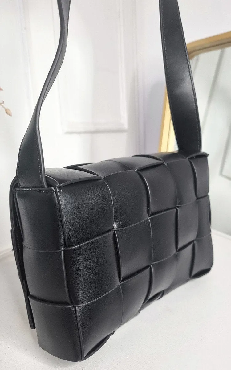 Faux Leather Woven Handbag