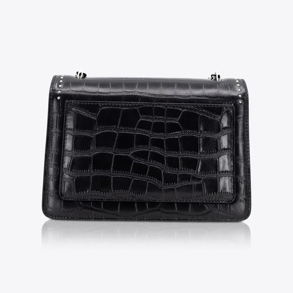 Flap Bag Black Croc/Silver