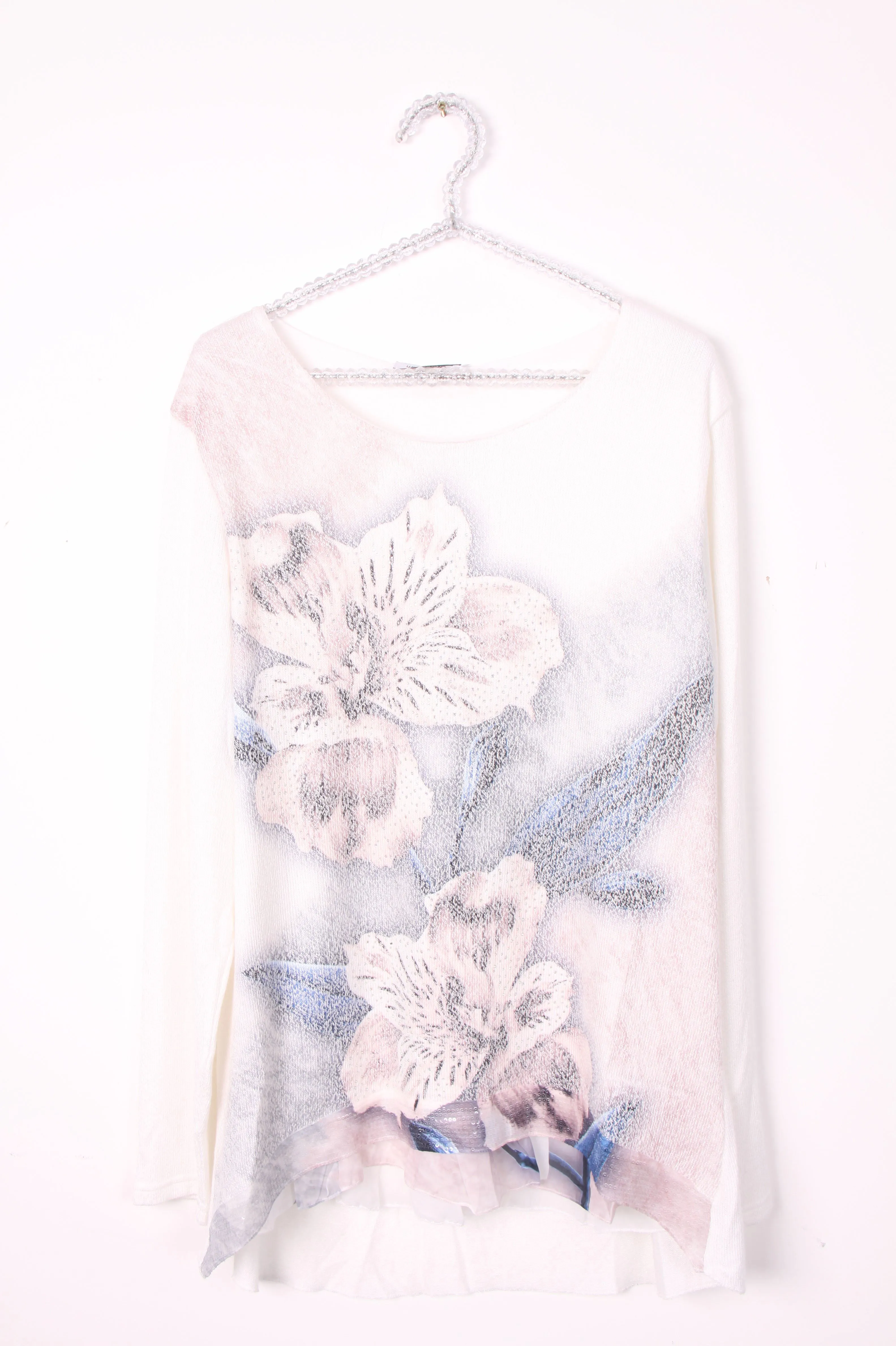 Floral Print Diamante Frill Top