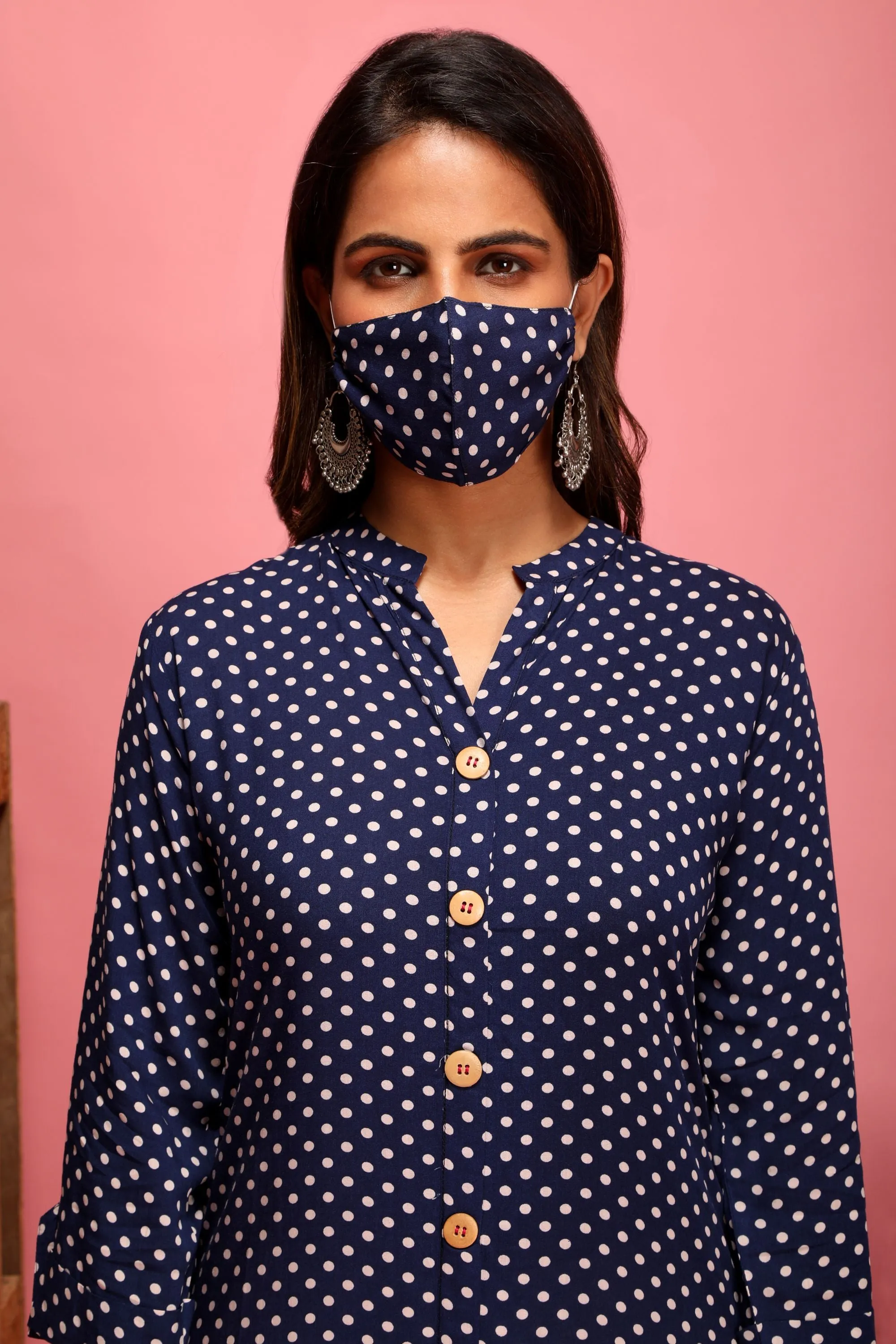 Forever Indigo - Small Print kurta with mask