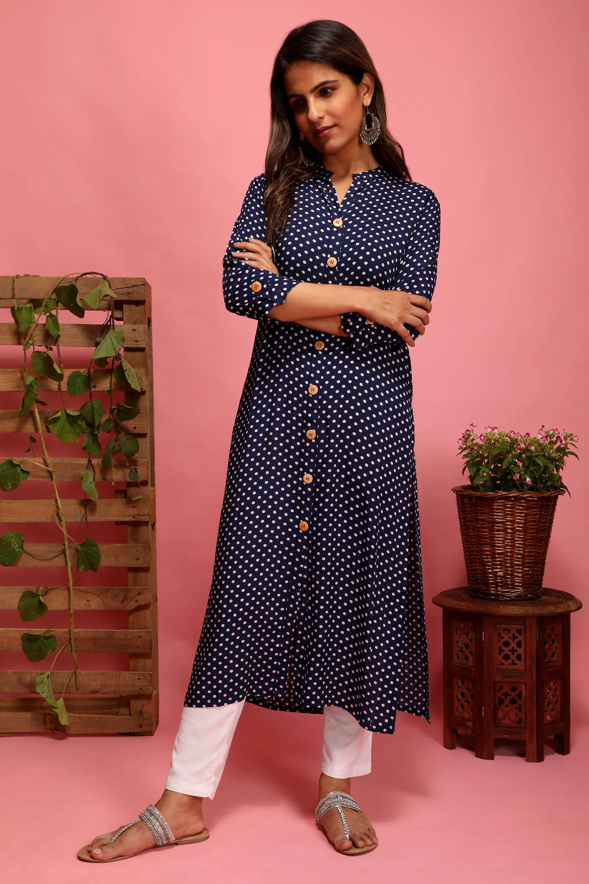 Forever Indigo - Small Print kurta with mask