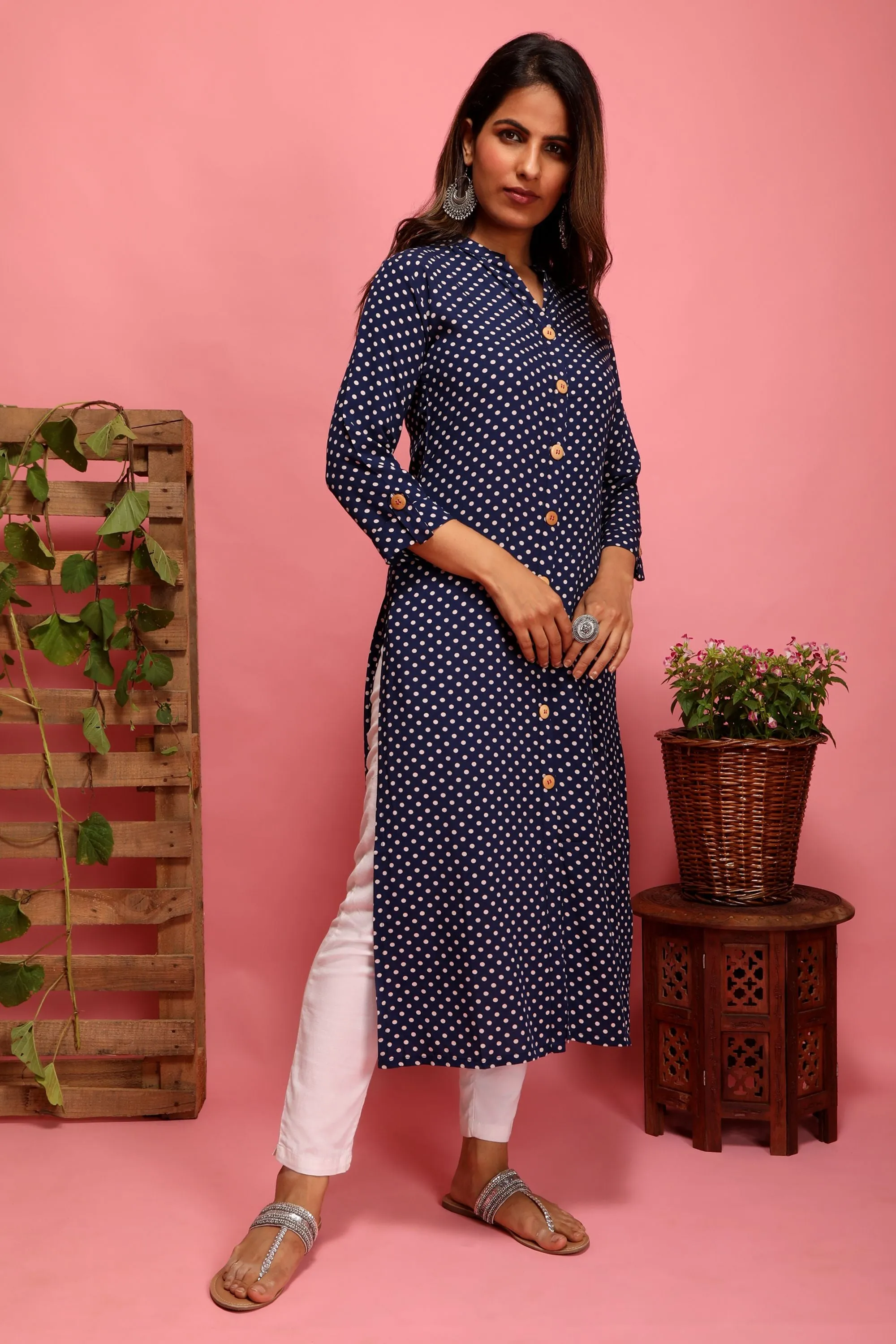 Forever Indigo - Small Print kurta with mask